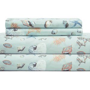 NEW - Microfiber Costal Beach Themed Printed Sheet Set - Oceanside Sea